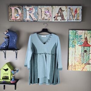 Time after time v neck waffle multimedia boho babydoll tunic top large